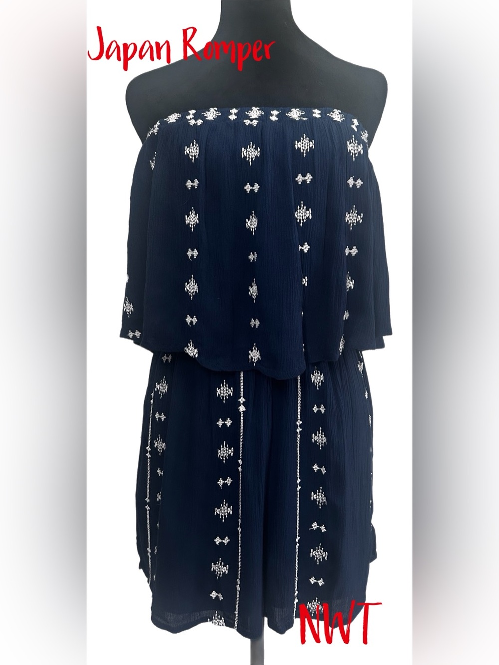 JAPNA- Blue and White Strapless Romper- Brand New
